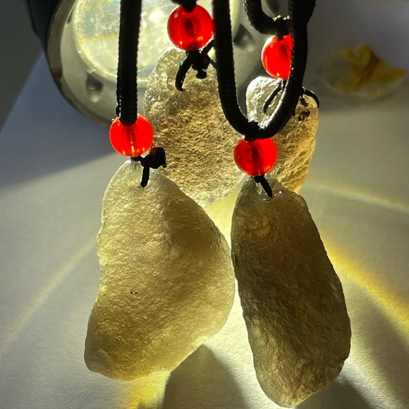 Tektite Saffordite Cintamani Pendant With Cord Necklace - Picture 5 of 7